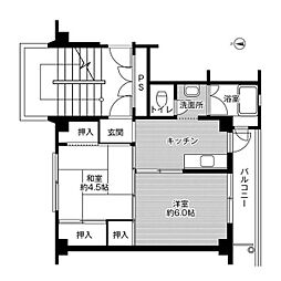 ビレッジハウス白鳥2号棟 2Kの間取図画像
