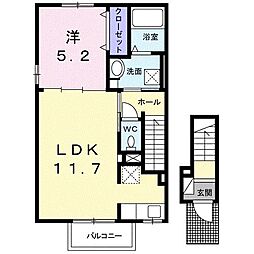 ウェスト・ヒルズ一宮 1LDKの間取図画像