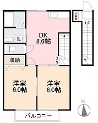 オアシス宮内 2DKの間取図画像