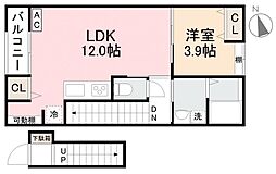 高松市太田下町アパート 1LDKの間取図画像