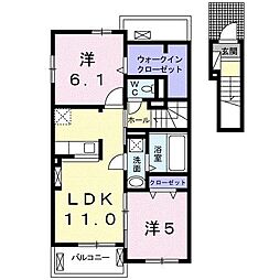 カーサ・リーヴァ 2LDKの間取図画像
