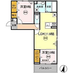 DーROOM春日A 2LDKの間取図画像
