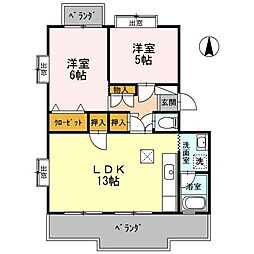 ピュアハイツ 2LDKの間取図画像