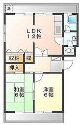 中筋マンション 2LDKの間取図画像