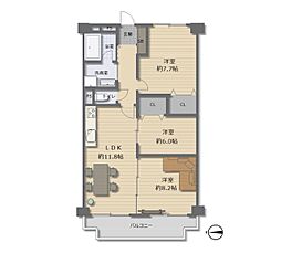 すみれ橋第2コーポ4号棟 3LDKの間取図画像