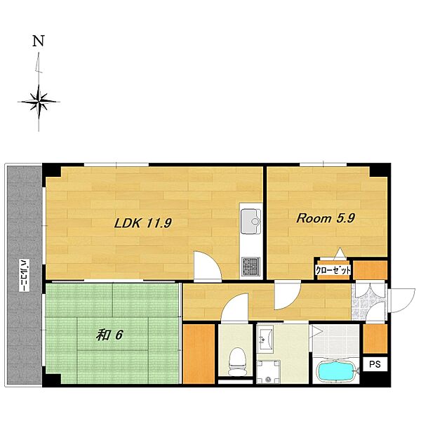 シャン・デ・リ ｜京都府京都市伏見区深草野手町(賃貸マンション2LDK・1階・54.01㎡)の写真 その2