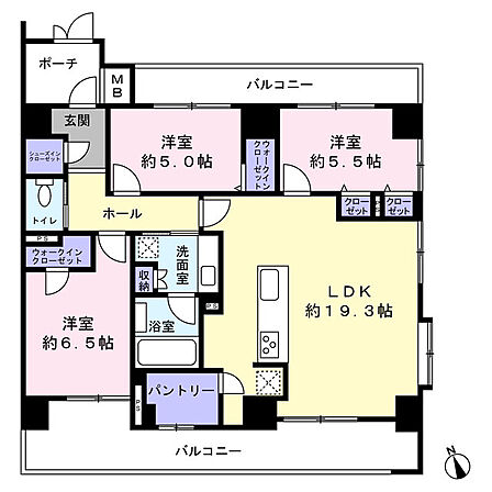全室に光が届く開放感ある角住戸3LDK