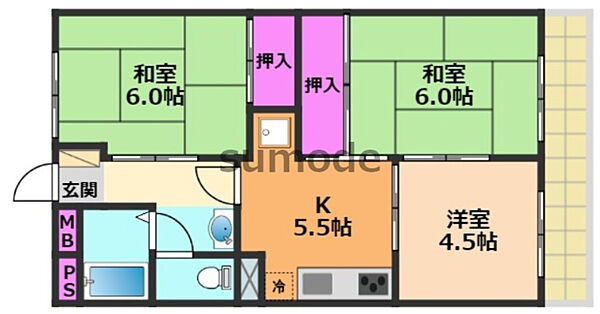 寺田ハイツ ｜大阪府高槻市名神町(賃貸マンション3DK・3階・52.00㎡)の写真 その2