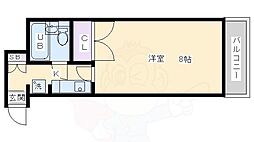 デトムワン今出川通 1Kの間取図画像