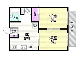 ドミール厨子奥A 2DKの間取図画像