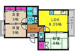 マンション庭井B棟 3LDKの間取図画像