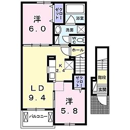 ジョイフル 2階2LDKの間取り