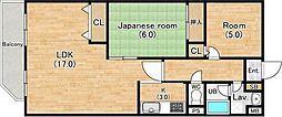 レスカーラ緑地公園 2LDKの間取図画像