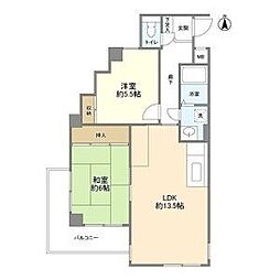 ベルハウス高槻 2LDKの間取図画像