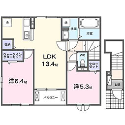 グレイスコート 2階2LDKの間取り