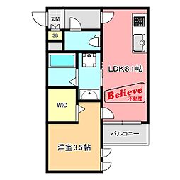 JR久大本線 久留米大学前駅 徒歩7分の賃貸アパート 1階1LDKの間取り