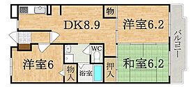 シェーヌ生駒  ｜ 奈良県生駒市山崎町（賃貸マンション3LDK・3階・60.05㎡） その2