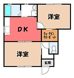 ヴィラポラールB 2DKの間取図画像