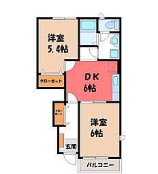 アンソレイエB 2DKの間取図画像