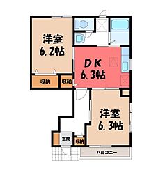 プチ・グレーヌA 2DKの間取図画像