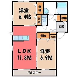 東武小泉線 太田駅 徒歩36分の賃貸マンション 3階2LDKの間取り