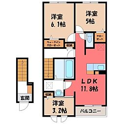 ジックス石原 C 2階3LDKの間取り