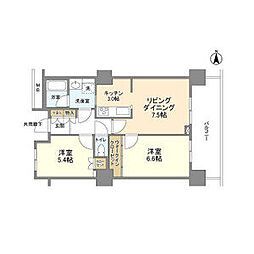 東京メトロ有楽町線 豊洲駅 徒歩1分の賃貸マンション 31階2LDKの間取り