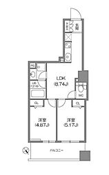 JR京葉線 八丁堀駅 徒歩5分の賃貸マンション 13階2DKの間取り