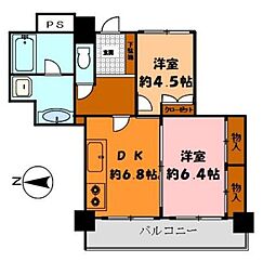 ウェルタワー深川 2DKの間取図画像