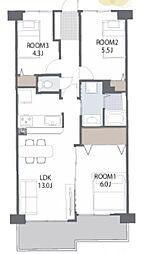 ラミーユ大宮ハイライズ1号棟ソレール棟 3LDKの間取図画像
