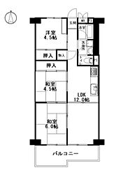 西道頓堀コーポ1号棟 3LDKの間取図画像