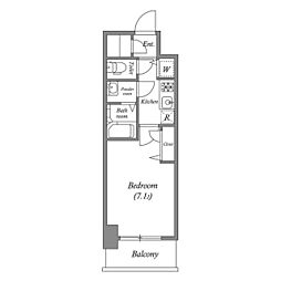 プランドール北浜 12階1Kの間取り
