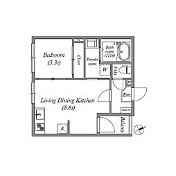 ハーモニーテラス安立IV 2階1LDKの間取り