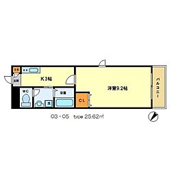 アムール西京極 1Kの間取図画像