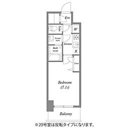 プランドール北浜 1Kの間取図画像