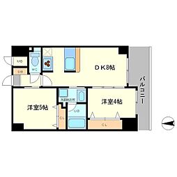 アーデンタワー本町イースト 2DKの間取図画像