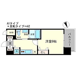 エスリード谷町6丁目 1Kの間取図画像