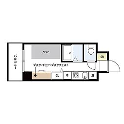 ティーズカレッジ大阪大学前 ワンルームの間取図画像