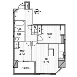 アーデンタワー北堀江 2LDKの間取図画像
