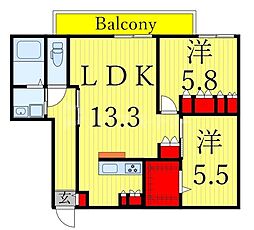 ソレイユ 2LDKの間取図画像