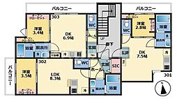 メゾン・ドゥ・アッシュ市川II 1LDKの間取図画像
