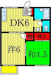 サンビレッヂ市川 2DKの間取図画像