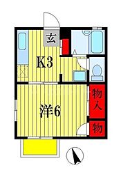 レッドロビンホシナ 1Kの間取図画像