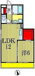 クレインコート弐番館 1LDKの間取図画像