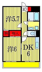 ハイツ東菅野 2DKの間取図画像