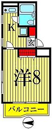 ラ・カーサミューズ2 1Kの間取図画像