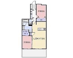 アルファスマート高柳 1階2LDKの間取り