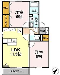 メルベーユコートA 2LDKの間取図画像