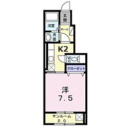 グランドール 1Kの間取図画像
