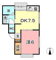 サネヒサギャラリーツボイ 1DKの間取図画像